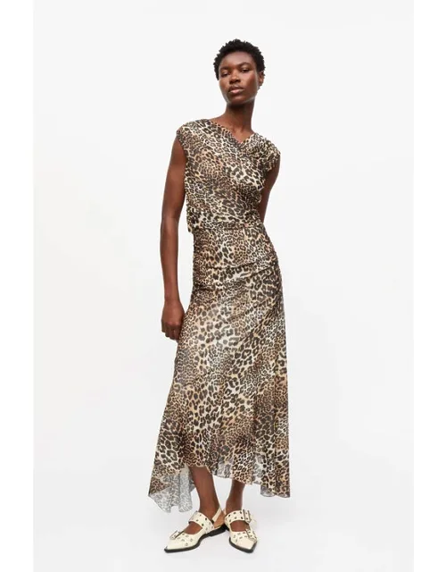 Leopard Marl Mesh Long Ruched Crossover Dress