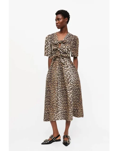 Leopard Printed Cotton Tie Strap Midi Dress
