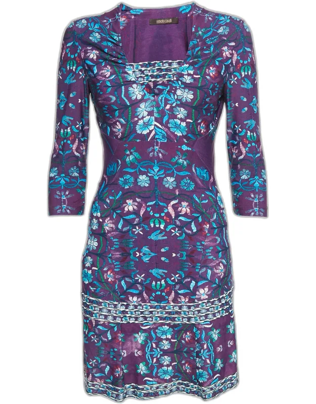 Floral Print Jersey V-neck Mini Dress