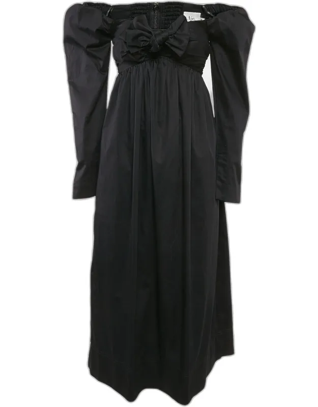Cotton Bow Detail Off-shoulder Midi Dress