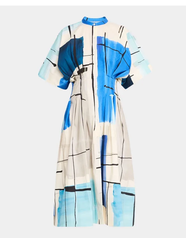 Brushstroke-print Poplin Midi Dress