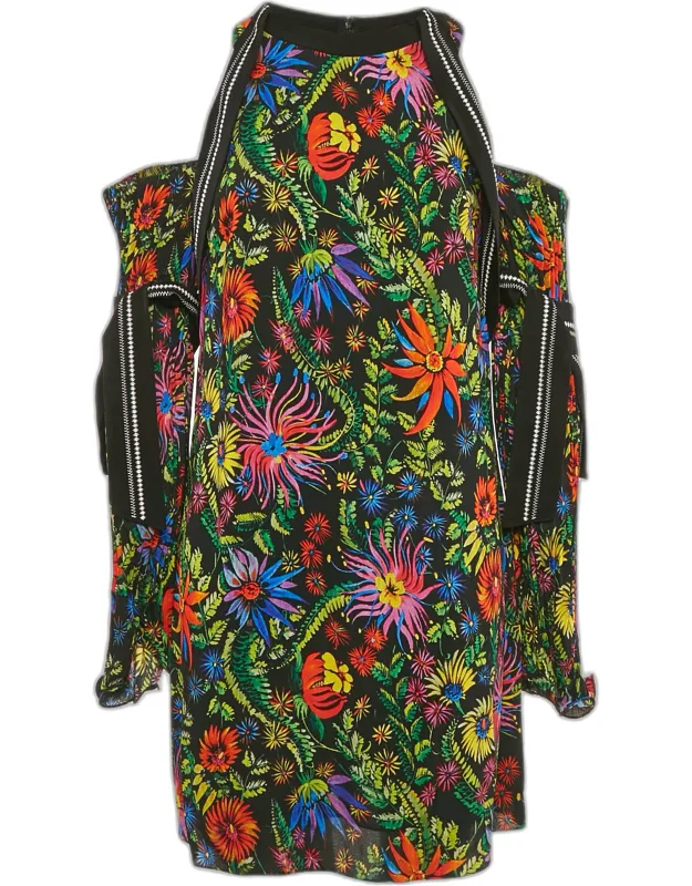 Floral Print Crepe Cold Shoulder Mini Dress