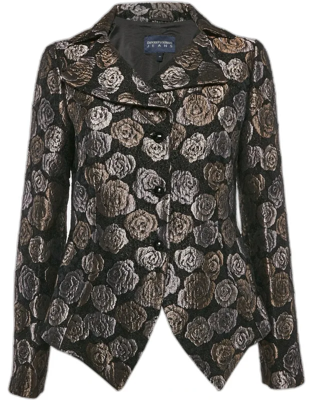 Floral Jacquard Button Front Blazer
