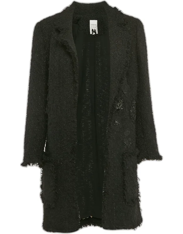 Tweed Applique Detail Open Front Coat