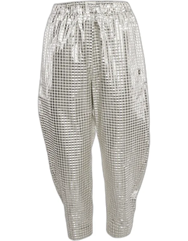 Silver Lurex And Cotton Blend Gingham Trousers
