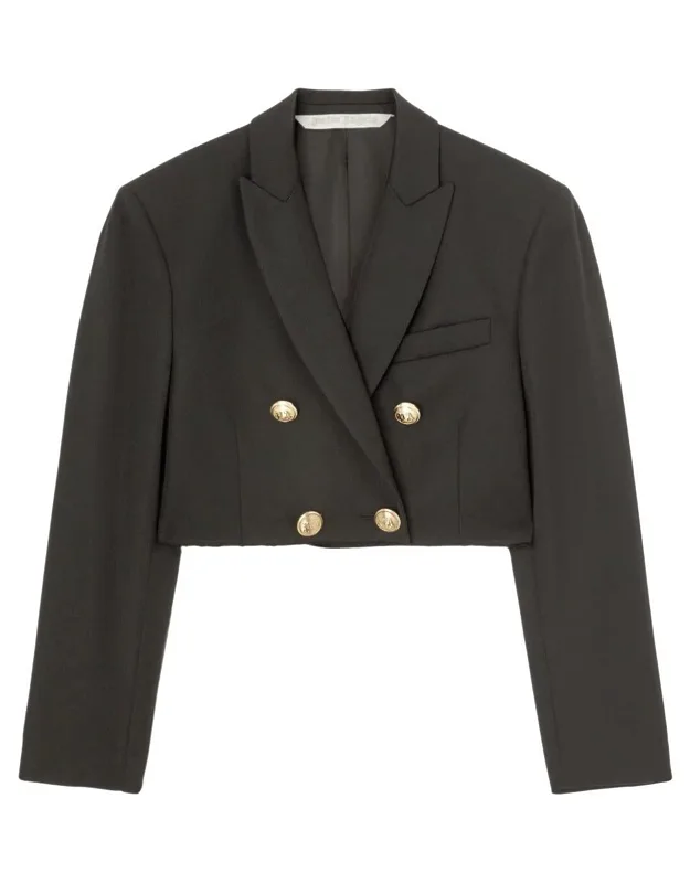 Cropped Blazer Double-breasted Virgin Wool Blend