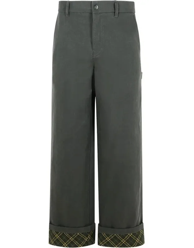 Burberry Black Cotton Jeans With Wide Leg And 'chek' Trim