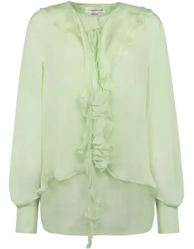 Silk Blouse Ruffled Item Front Bow