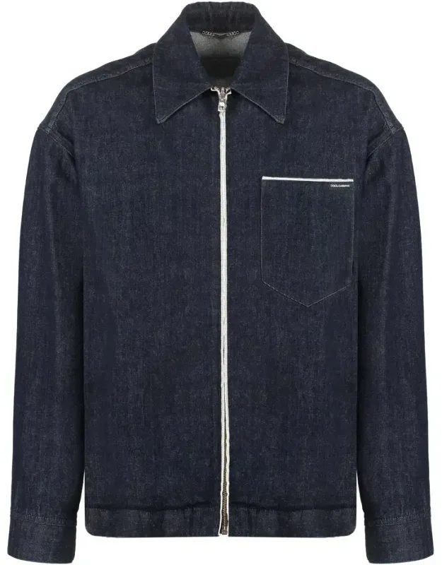 Denim Jacket With Classic Collar And Front Pocket