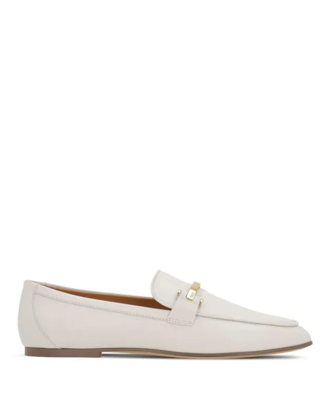 Branded Metal Bar Leather Loafers
