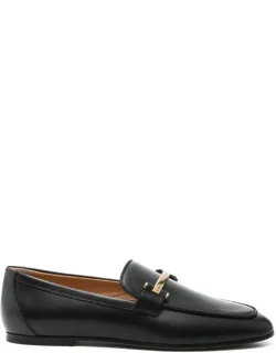 Branded Metal Bar Leather Loafers