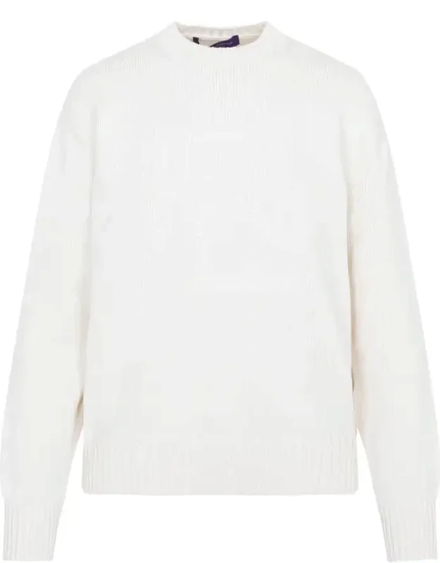 Sweater With Ribbed Crewneck And Tonal Strass Emblem Logo