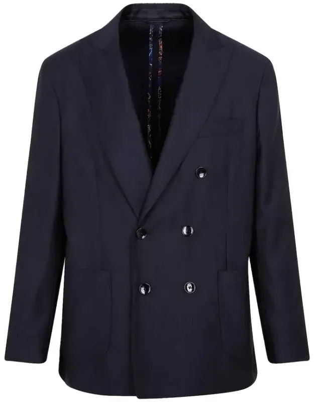 Jacket Blue Virgin Wool Tonal Pinstripe