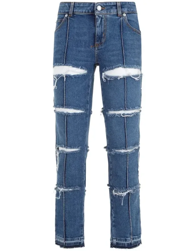 Pants With 5-pockets Design And Unfinished Hem