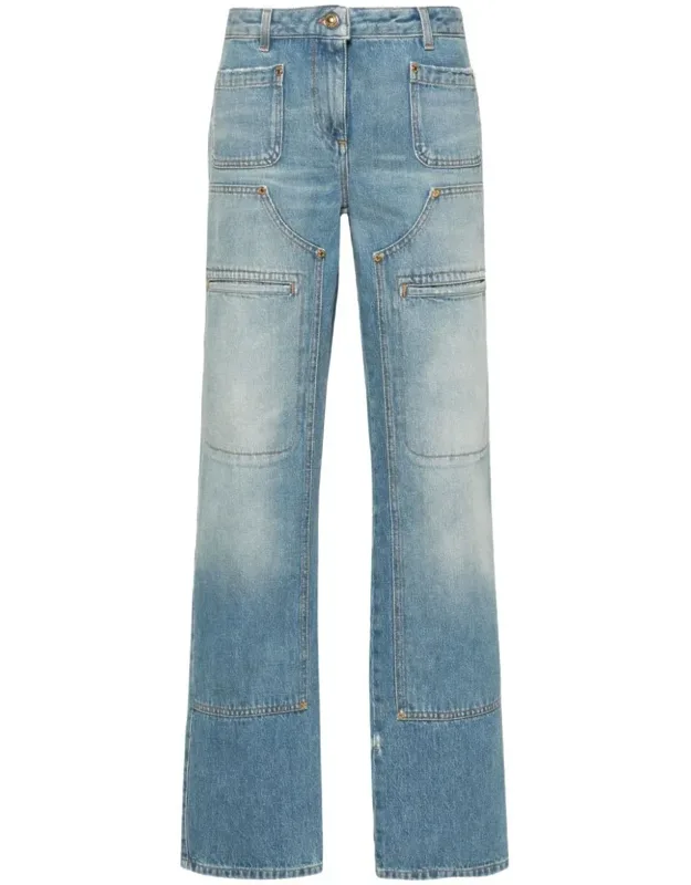 Knee-panel Mid-rise Straight Jeans