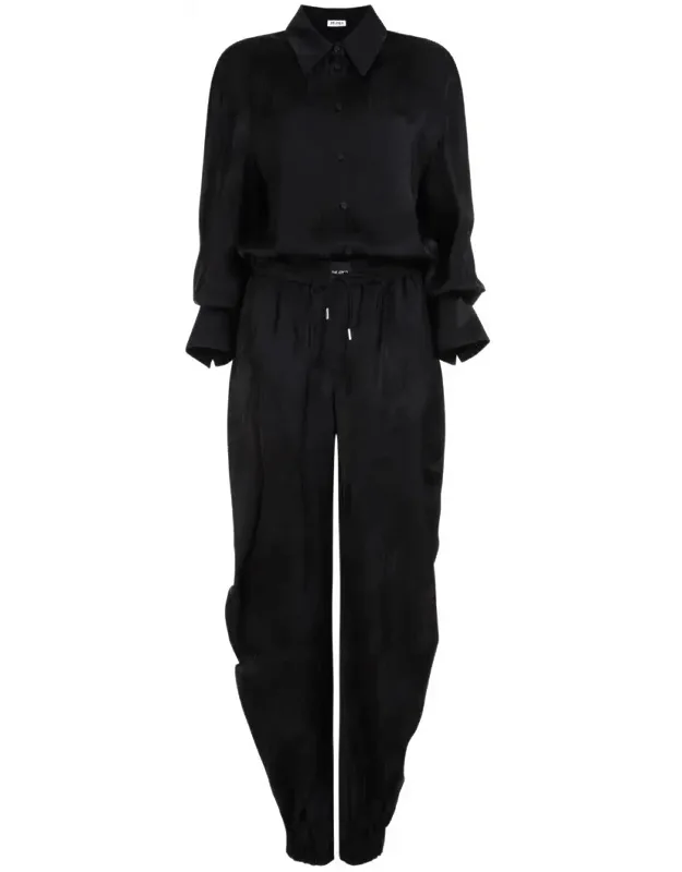 Overall Viscose Jumpsuit With Pointed Collar And Elasticated Waist
