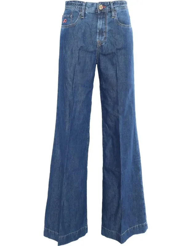 Flared Jeans With 5 Pockets In Cotton And Linen Blend