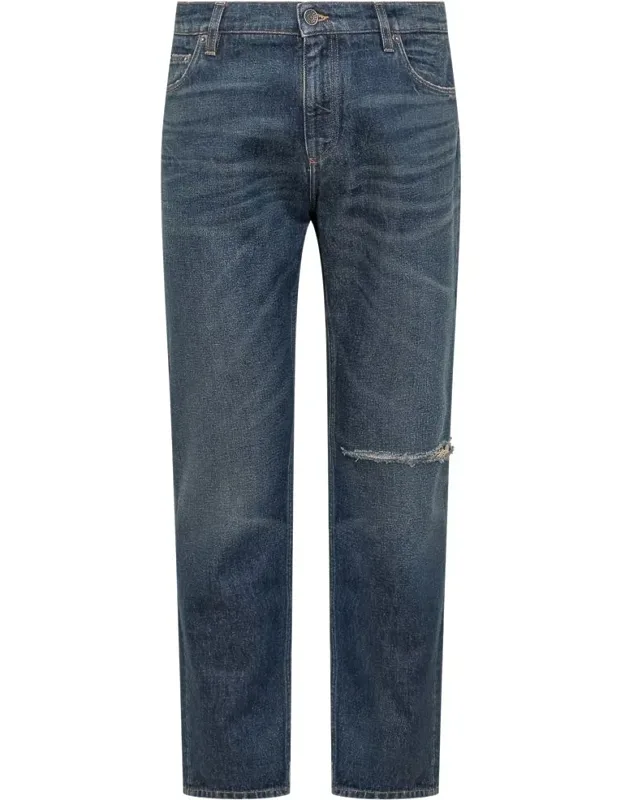 Jeans With Button And Zipper Closure