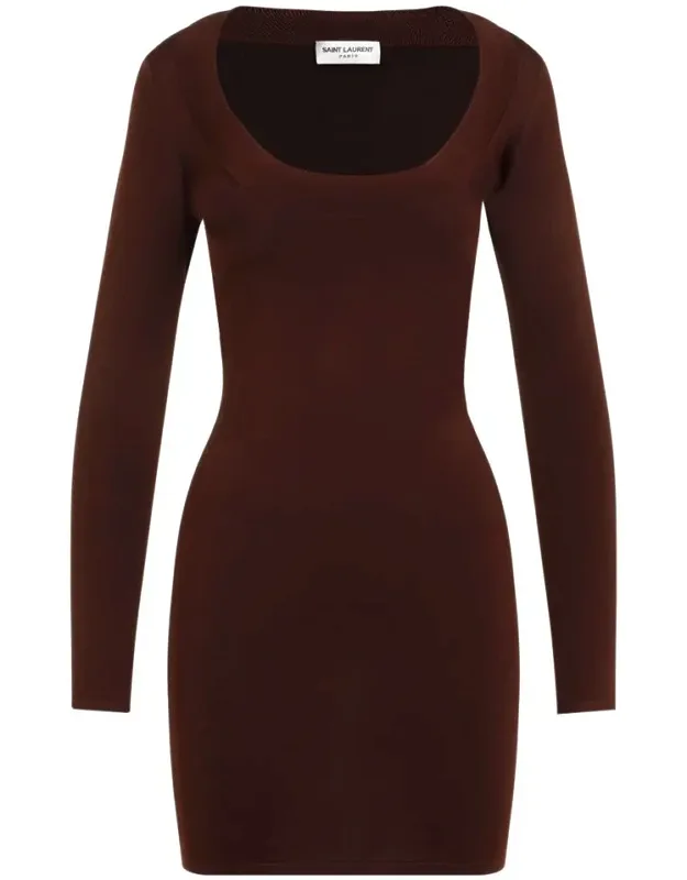 Dress With Crew Neckline And Long Sleeves