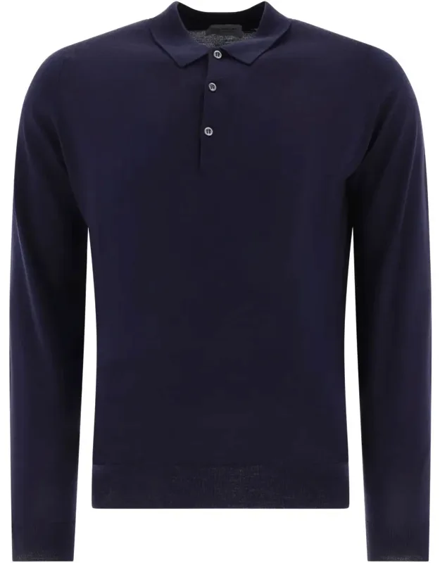 "belper" Polo Shirt - Extra Fine Merino Wool, Long Sleeves