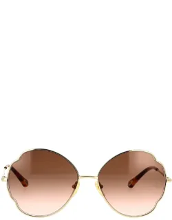 Chloé Gold Shaded Brown Butterfly Metal Sunglasses