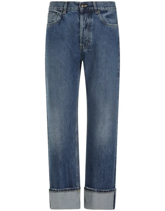 Jeans With Turn Up Hem And Five Pockets Design