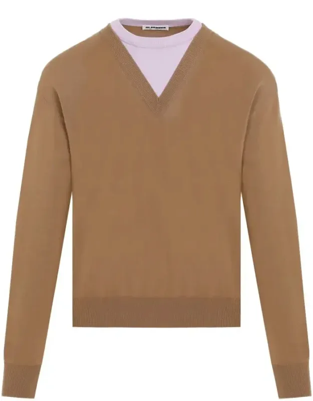 Sweater Pullover With Double Collar Effect