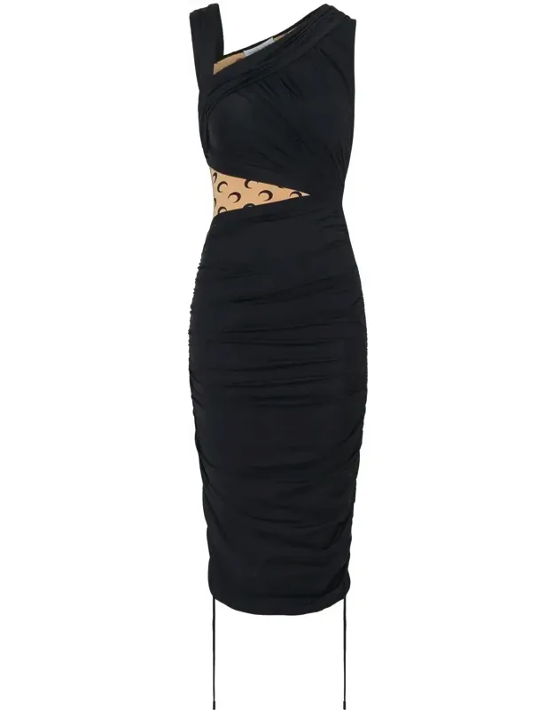 _draped Jersey Dress With Contrasting Moon Print Inserts And Adjustable Side Ruching_