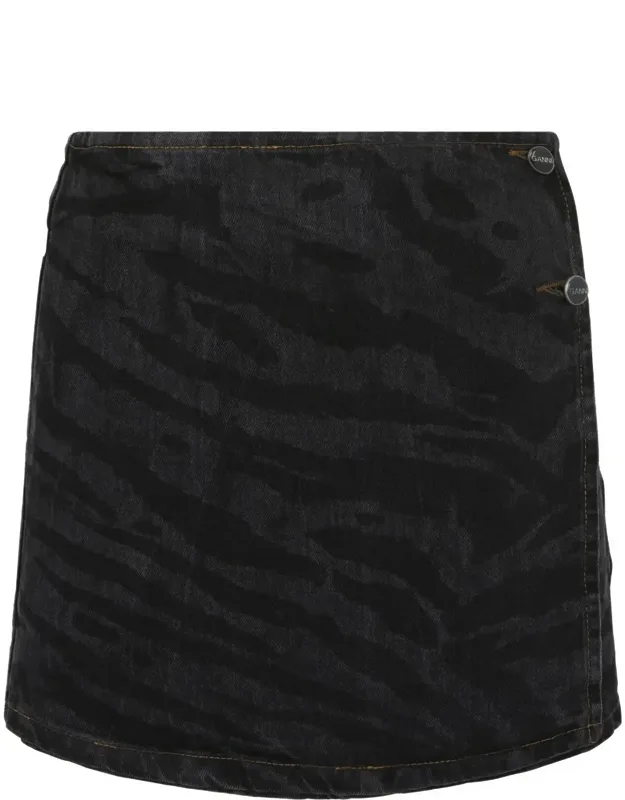 Mini Skirt In Organic Denim With Zebra Print