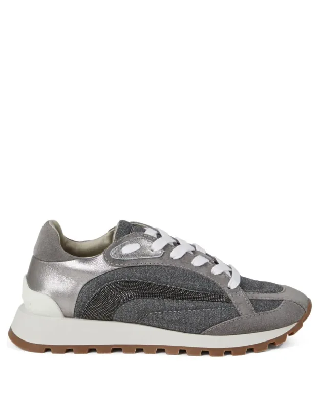 Flat Shoes With Monili Chain Detail And Suede Trim