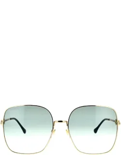 Eyewear Sunglasses Gold Shaded Green Square Metal