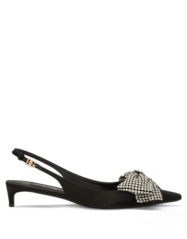 _slingback Shoes With Crystal-embellished Bow And 30mm Heel_