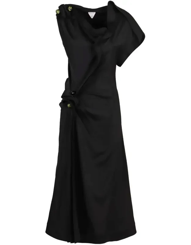 Viscose Dress With Embellished Buttons And Gathered Item