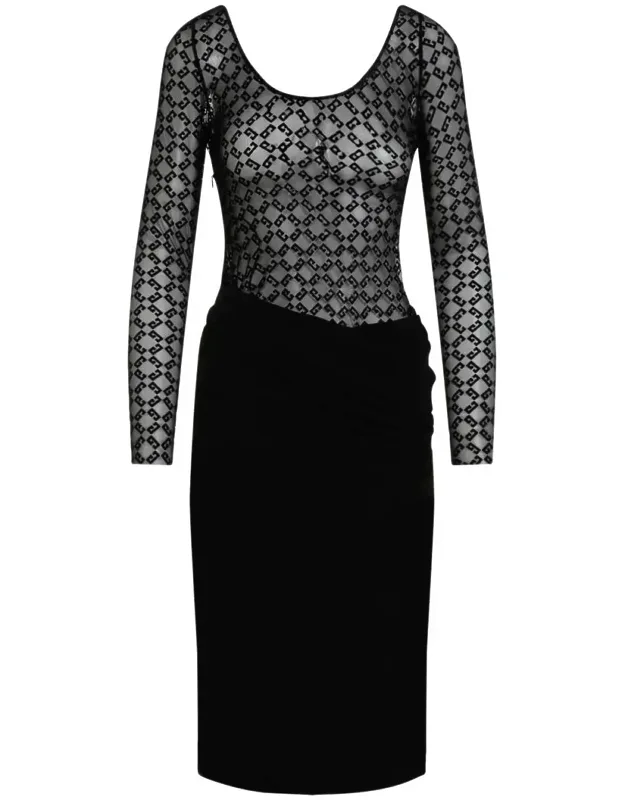 Dress With Asymmetric Draped Waist And Long Sleeves