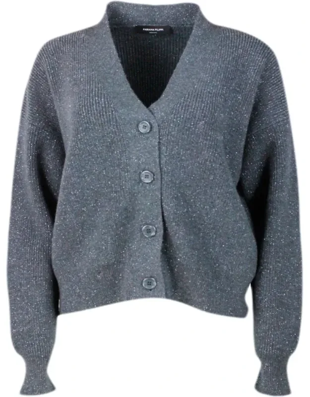 Cardigan Sweater With Bright Lurex Threads