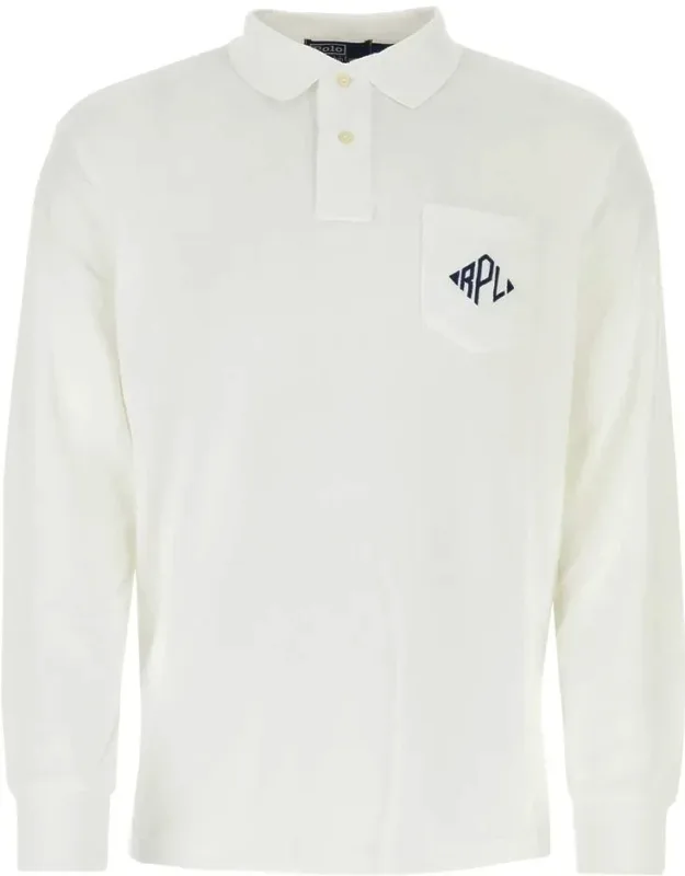 Terry Polo Shirt With Patch Pocket And Logo Detail In Cotton Blend