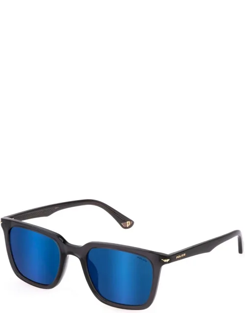 Police Sunglasses Gray Blue Mirrored Square Acetate