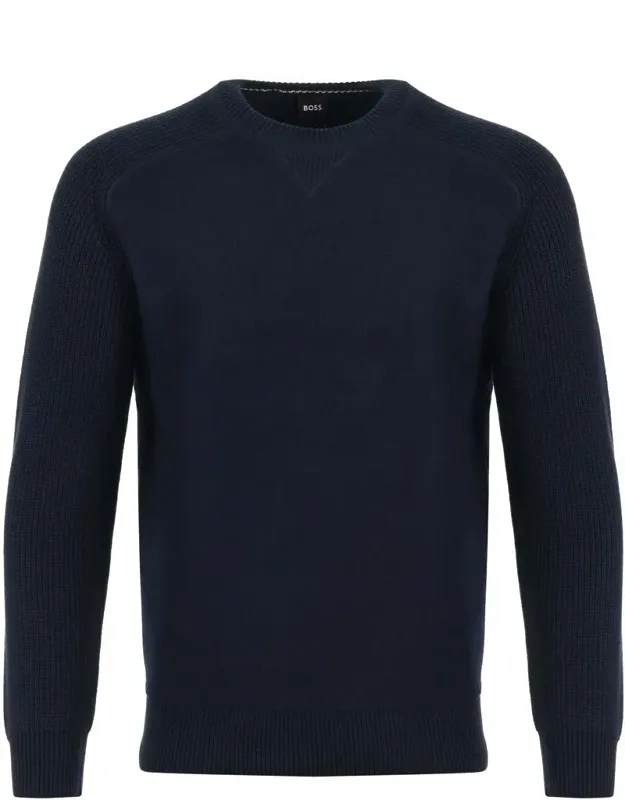 Sweater In Chunky Cotton Yarn With Boiled Wool Front Panel