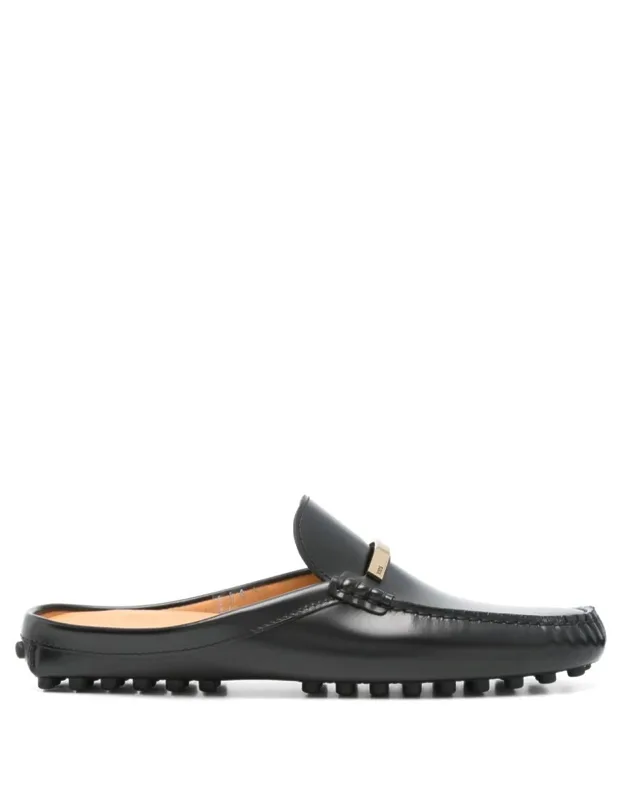 Branded Metal Bar Leather Gommino Mules