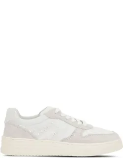 Suede And Smooth Leather Sneakers With Glittered Details