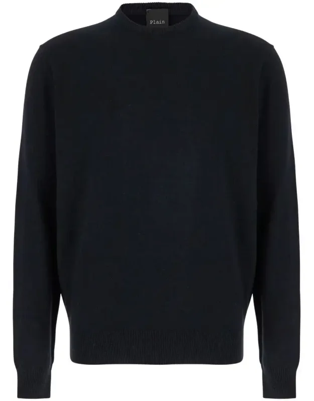Dark Blue Crewneck Sweater With Ribbed Crewneck And Long Sleeves