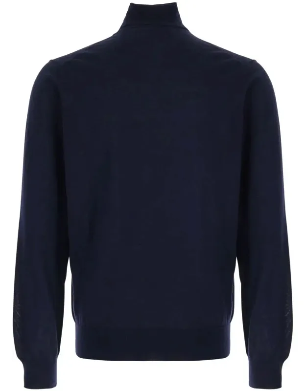 Turtleneck Sweater With Ribbed Hem And Cuffs, Merino Wool And Silk Blend