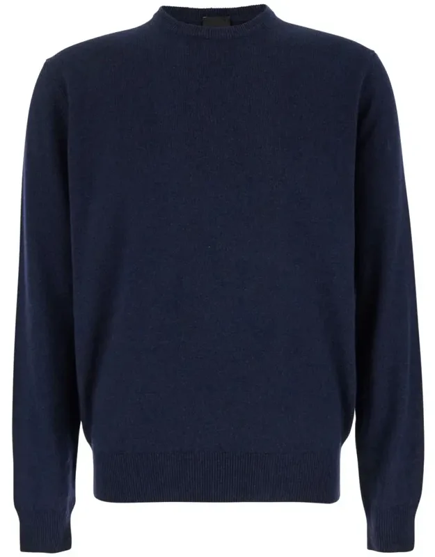 Blue Crewneck Sweater With Ribbed Details And Long Sleeves