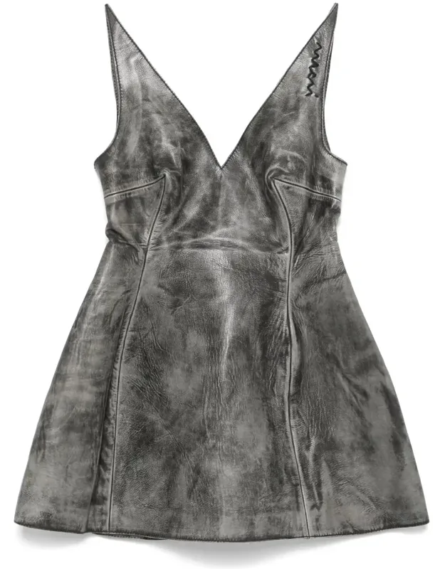 Flared Mini Dress With Plunging V-neck And Crinkled Finish