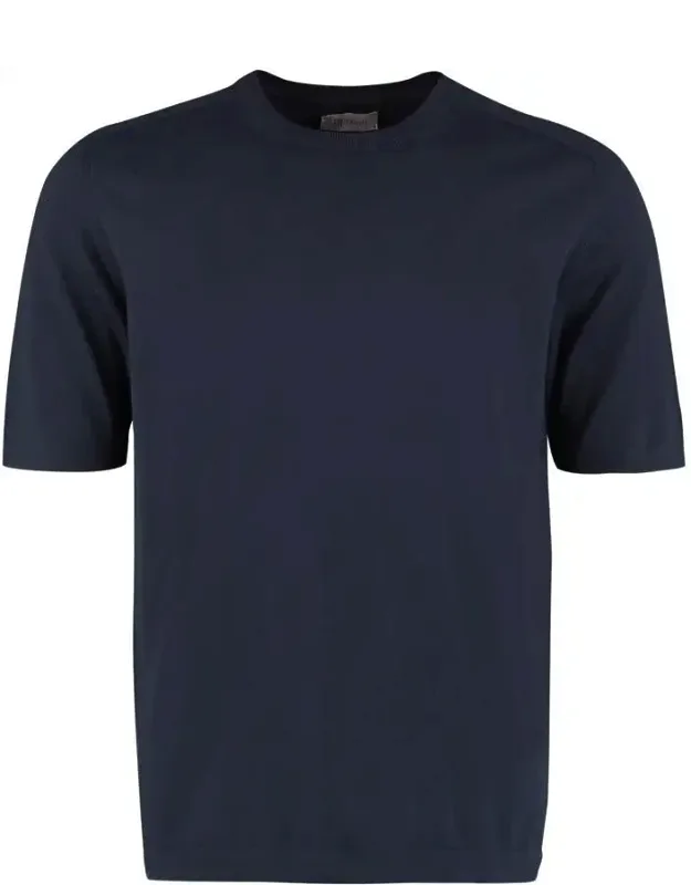 Cotton Knit T-shirt With Small Side Slits And Ribbed Edges