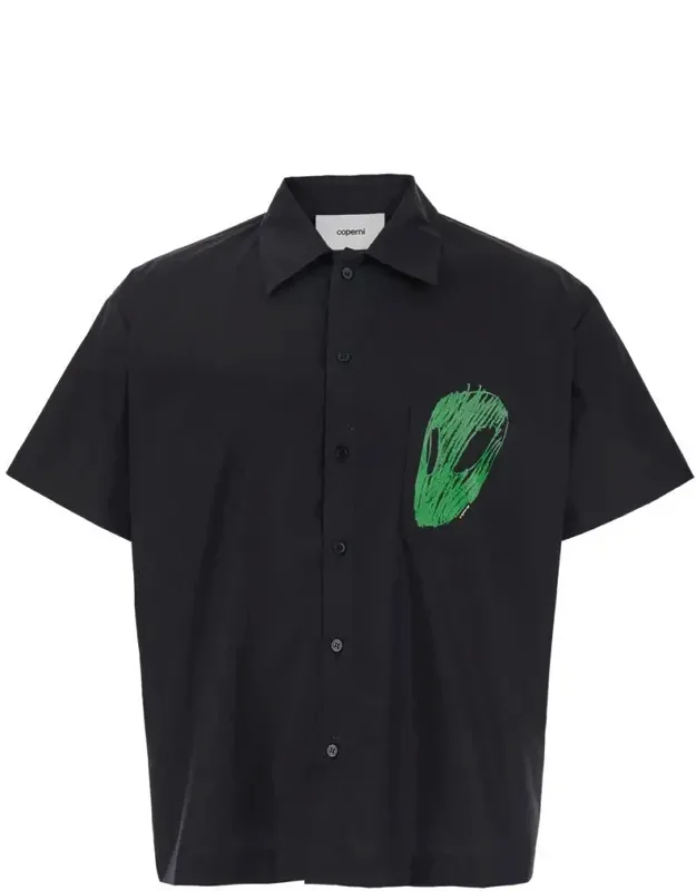 Shirt With Classic Collar And Print On The Front In Cotton
