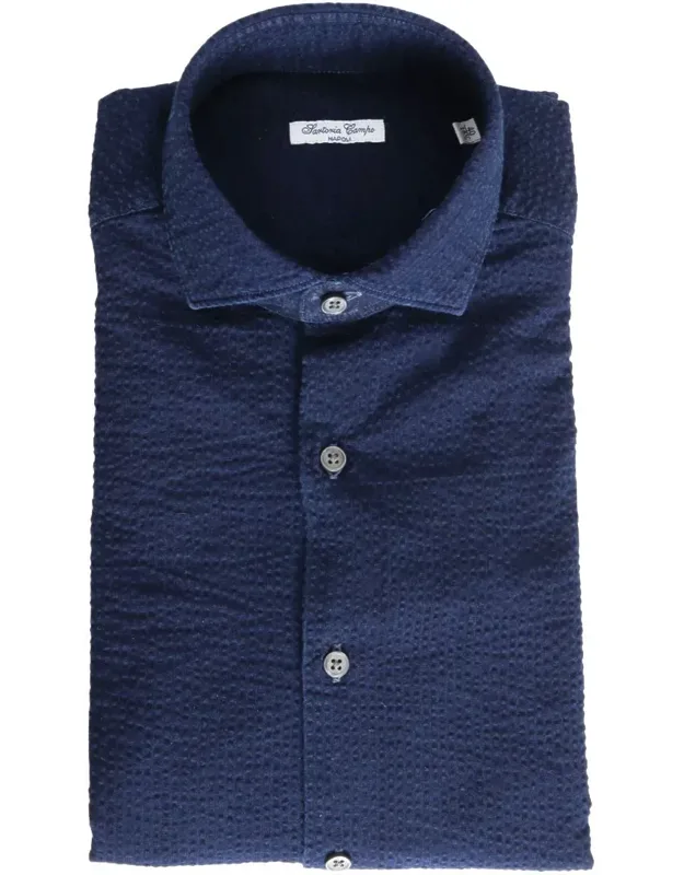 Sartoria Del Campo-sonrisa Blue Cotton Shirt With Classic Collar