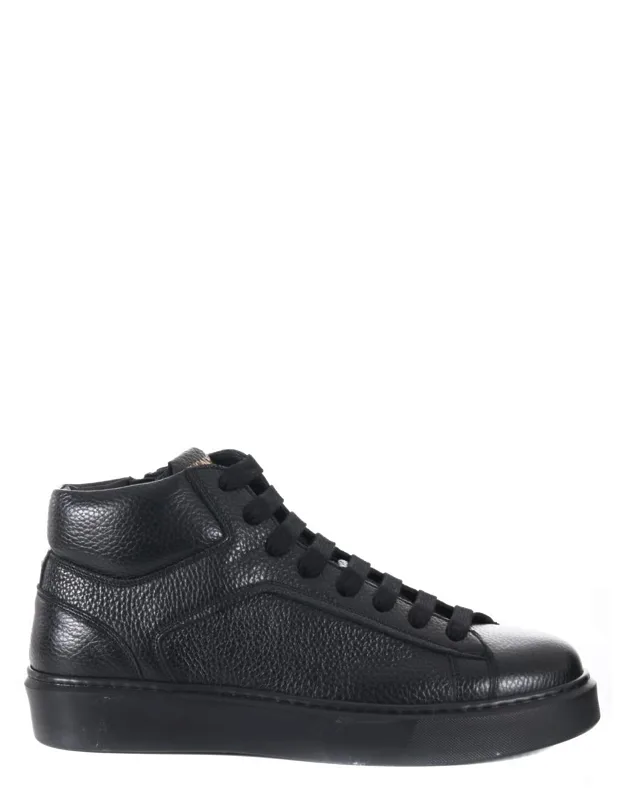 Doucal's Sneakers In Hammered Leather With High Padded Collar And Side Zip