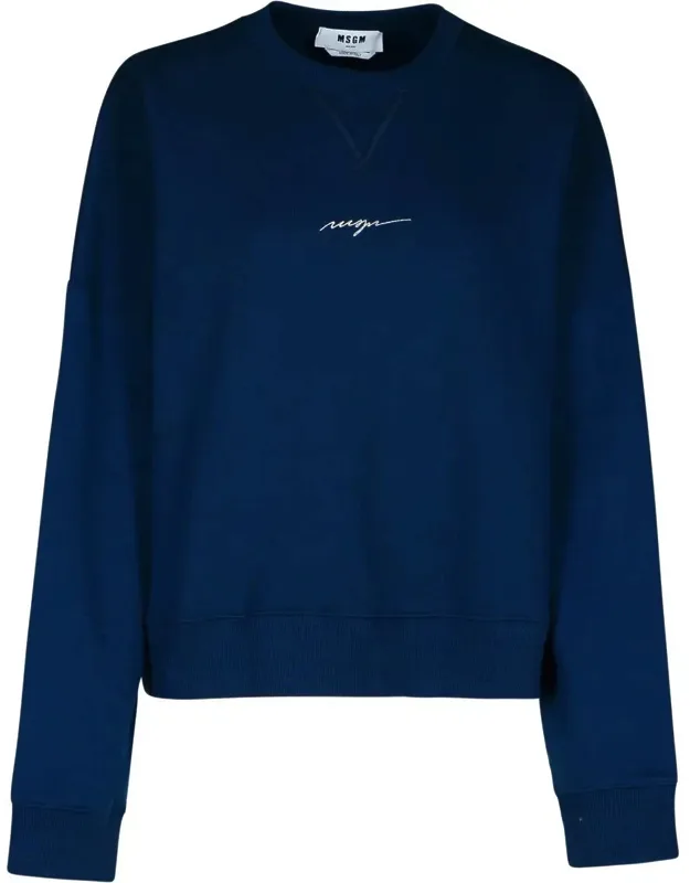 Msgm Sweatshirt With Finished Crew Neck And Contrast Logo