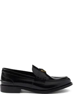Prada Brushed Leather Loafers With Brushed Effect And Gold-tone Hardware